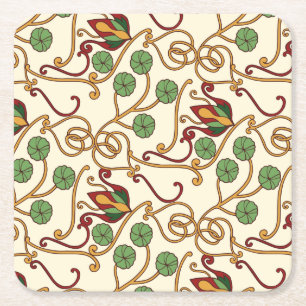 Posavasos Cuadrado De Papel diseño floral inspirado en el Art Nouveau