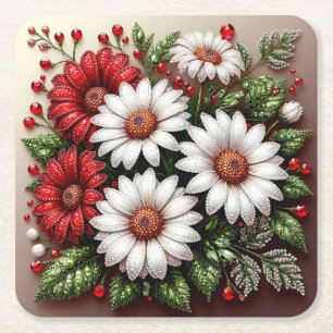 Posavasos Cuadrado De Papel Diseño floral intrincado con joyas