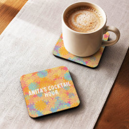 Posavasos Cuadrado De Papel Diseño floral retro psicodélico hippie alucinante