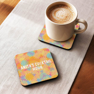 Posavasos Cuadrado De Papel Diseño floral retro psicodélico hippie alucinante