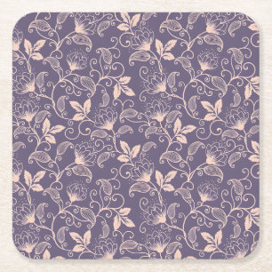 Posavasos Cuadrado De Papel Diseño floral vintage con enredaderas giratorias