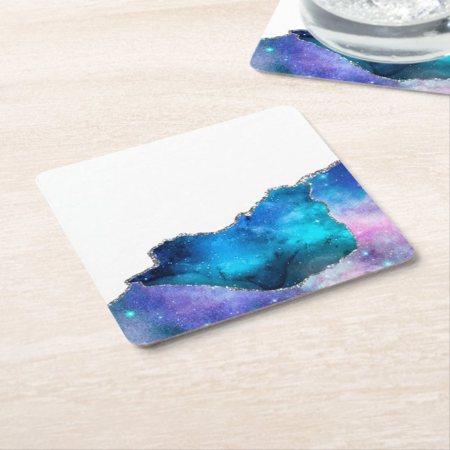 Posavasos Cuadrado De Papel Diseño Galaxy Agate Series 4 (En perspectiva)