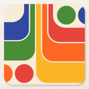 Posavasos Cuadrado De Papel Diseño geométrico de estilo retro Mod años 70
