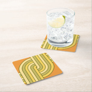 Posavasos Cuadrado De Papel Diseño geométrico retro de los 70