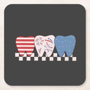 Posavasos Cuadrado De Papel Diseño gráfico de tres dientes 4 de julio