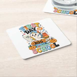 Posavasos Cuadrado De Papel Diseño gráfico espeluznante de Halloween para el r