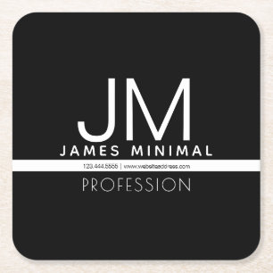 Posavasos Cuadrado De Papel Diseño minimo profesional moderno   Blanco y negro