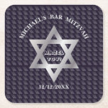 Posavasos Cuadrado De Papel Diseño moderno de la Marina Azul Magen David<br><div class="desc">Happy Bar Mitzvah 20XX con plantilla de texto. Diseño moderno de diseño geométrico azul marino de lujo, estrella Magen David. Elementos decorativos de moda. Eventos religiosos Bar Decoración Mitzvahs, 13 Años. Hogar y Vivir > Cocina y Comedor > Barware & Bar Tools > Cocina / regalos perfectos.. Hermoso Bar Mitzvah...</div>