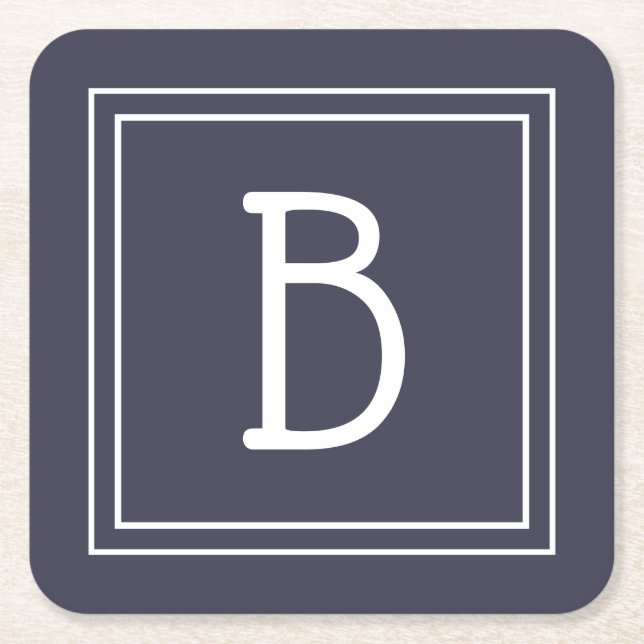 Posavasos Cuadrado De Papel Diseño Monogramado Midnight Blue & White Inicial (Anverso)