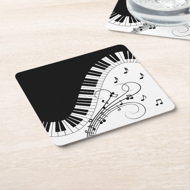 Posavasos Cuadrado De Papel Diseño musical de teclado de piano (En perspectiva)
