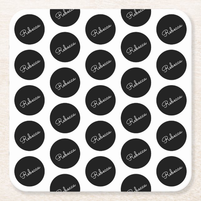 Posavasos Cuadrado De Papel Diseño retro-moderno de lunares en blanco y negro (Anverso)