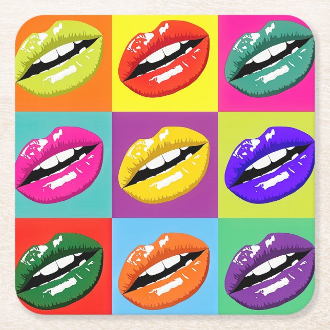 Posavasos Cuadrado De Papel Diseño Retro Pop Art Lips (Anverso)