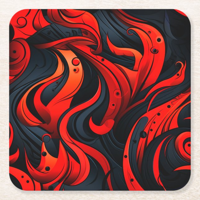Posavasos Cuadrado De Papel Diseño rojo y negro (Anverso)