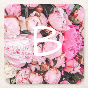 Posavasos Cuadrado De Papel Diseño rosado del Peony