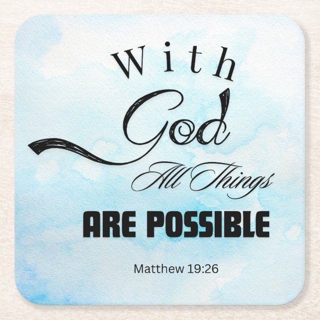 Posavasos Cuadrado De Papel Diseño tipográfico Mateo 19:26 (Anverso)