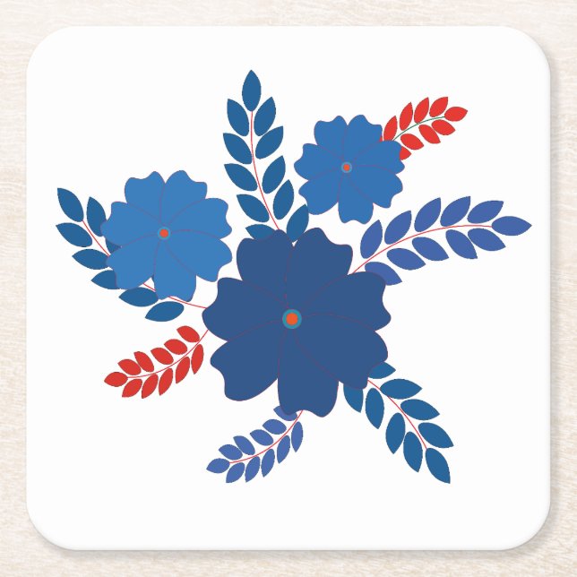 Posavasos Cuadrado De Papel Diseño vectorial de flores azules simples (Anverso)