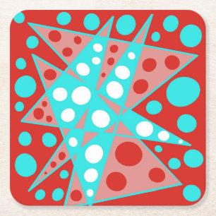 Posavasos Cuadrado De Papel Diseños abstractos retro en rojo, blanco y turques