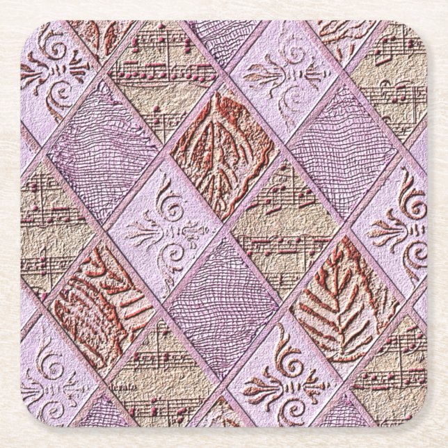 Posavasos Cuadrado De Papel Diseños De Diamantes En Rosa (Anverso)