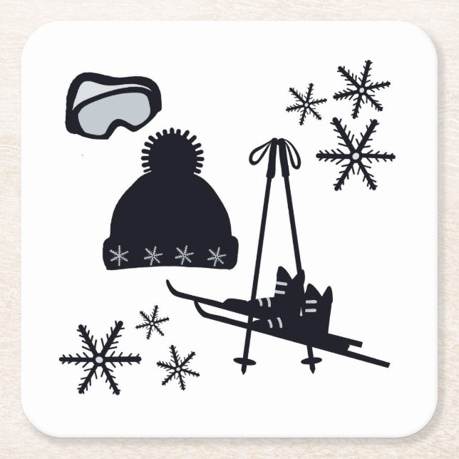 Posavasos Cuadrado De Papel Diseños de nieve de diferentes ítems (Anverso)