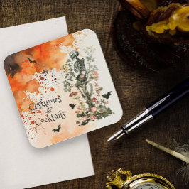 Posavasos Cuadrado De Papel Disfraces y cócteles embrujaron Halloween forestal