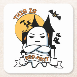 Posavasos Cuadrado De Papel Disfraz de Halloween de Fantasma Divertido Boo