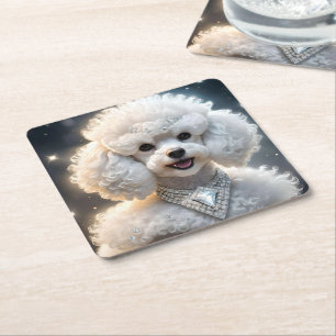Posavasos Cuadrado De Papel "Diva de diamantes: El glamoroso caniche en espuma