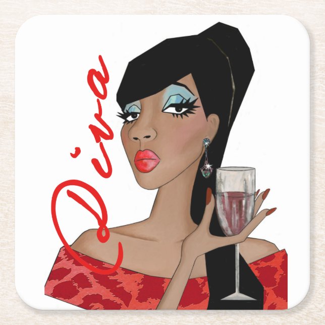 Posavasos Cuadrado De Papel "Diva totalmente fabulosa" (Anverso)