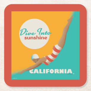 Posavasos Cuadrado De Papel Dive Into Sunshine   California