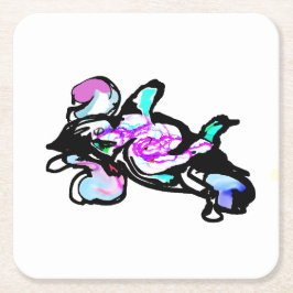 Posavasos Cuadrado De Papel Diversión de olas de delfines