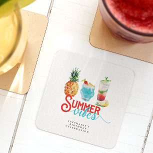Posavasos Cuadrado De Papel Diversión de verano Vibrantes cócteles Fiesta de c