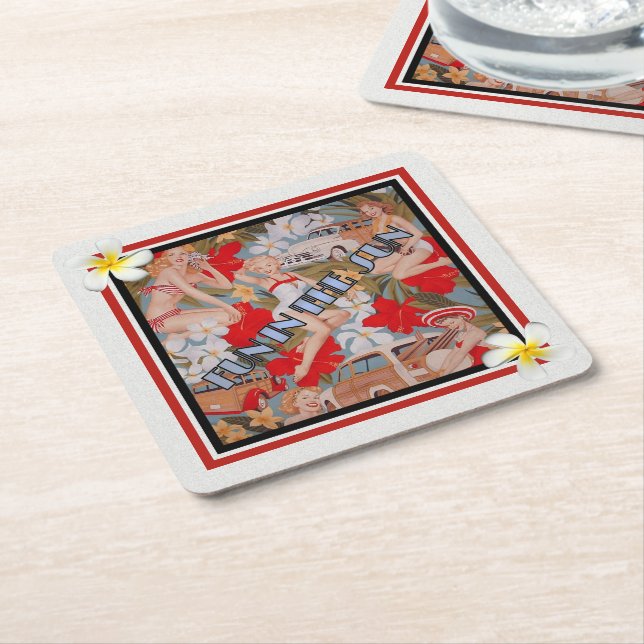 Posavasos Cuadrado De Papel Diversión en el sol (En perspectiva)