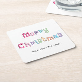 Posavasos Cuadrado De Papel Diversión Multicolor Feliz Navidad