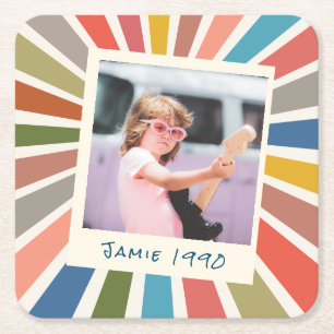 Posavasos Cuadrado De Papel Diversión Retro Cumpleaños Personalizado Foto Vint