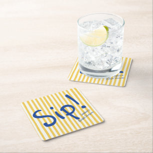 Posavasos Cuadrado De Papel Divertida Franja Amarilla Negrita Azul Brindis Des