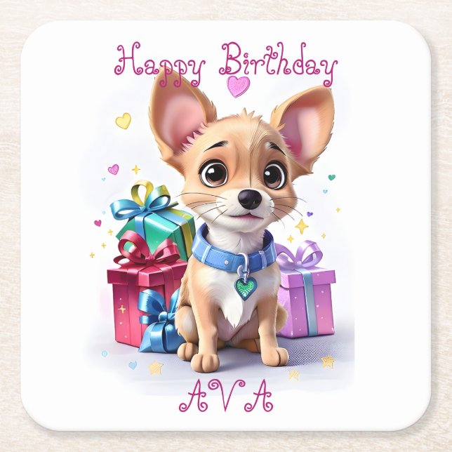 Posavasos Cuadrado De Papel Divertida Girly Chihuahua y regalo Fiesta de cumpl (Anverso)