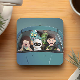 Posavasos Cuadrado De Papel Divertidas vacaciones familiares en la noche de Ha