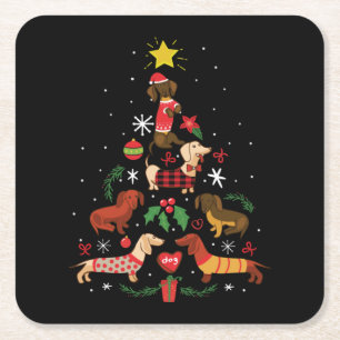 Posavasos Cuadrado De Papel Divertido árbol de Navidad Dachshund