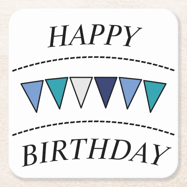 Posavasos Cuadrado De Papel Divertido Bunting Happy Birthday (Anverso)