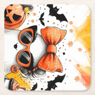 Posavasos Cuadrado De Papel Divertido fantasma de Halloween