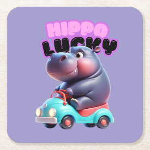 Posavasos Cuadrado De Papel Divertido hippo Paper Coaster
