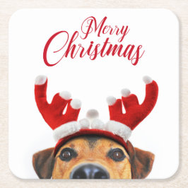 Posavasos Cuadrado De Papel Divertidos Navidades Perro reno Antler Cabeza