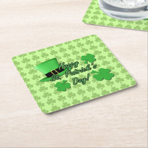 Posavasos Cuadrado De Papel Diviértete con sombrero verde de Shamrocks Día de 