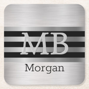 Posavasos Cuadrado De Papel Diy Monograma/Nombre Banda/Plata Bandas Cepilladas