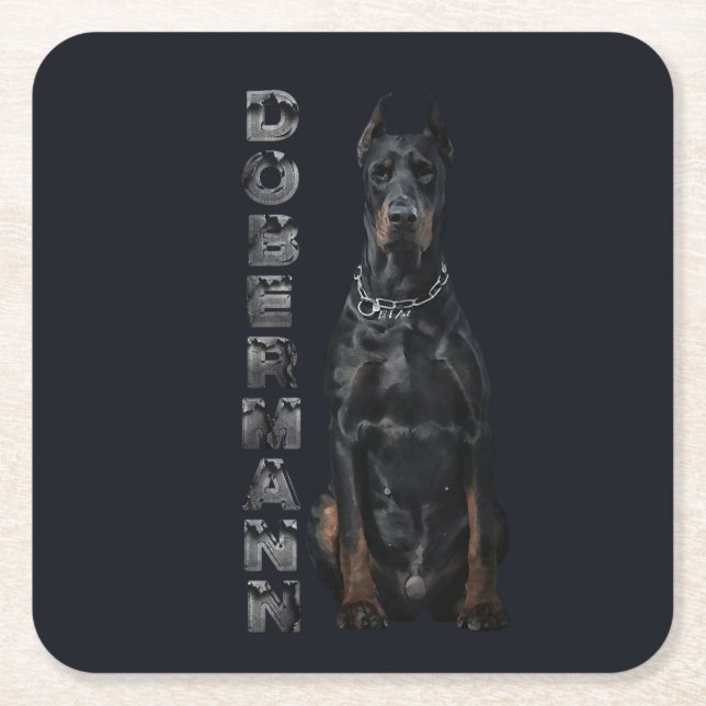 Posavasos Cuadrado De Papel Doberman Pinscher (Anverso)