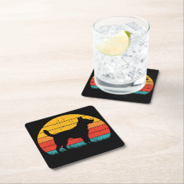 Posavasos Cuadrado De Papel Dog Silhouette at Sunset