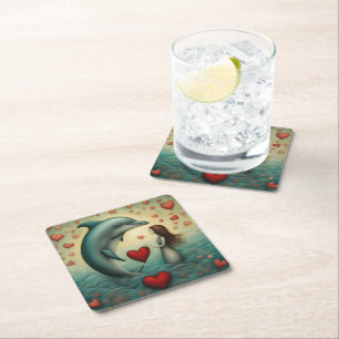 Posavasos Cuadrado De Papel Dolphin Love 1