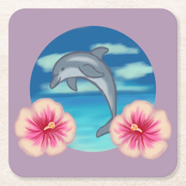 Posavasos Cuadrado De Papel Dolphin Paradise (Anverso)