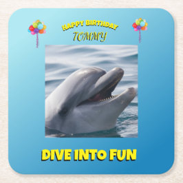 Posavasos Cuadrado De Papel Dolphin Splash Birthday