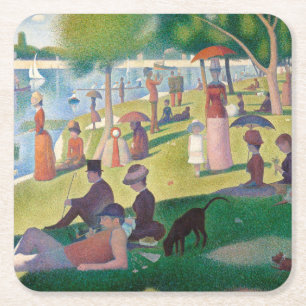 Posavasos Cuadrado De Papel Domingo en la pintura de La Grande Jatte Seurat
