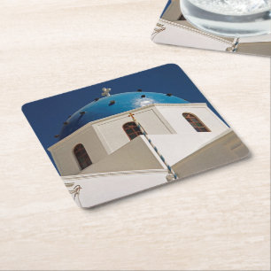 Posavasos Cuadrado De Papel Domo azul, Santorini, Grecia